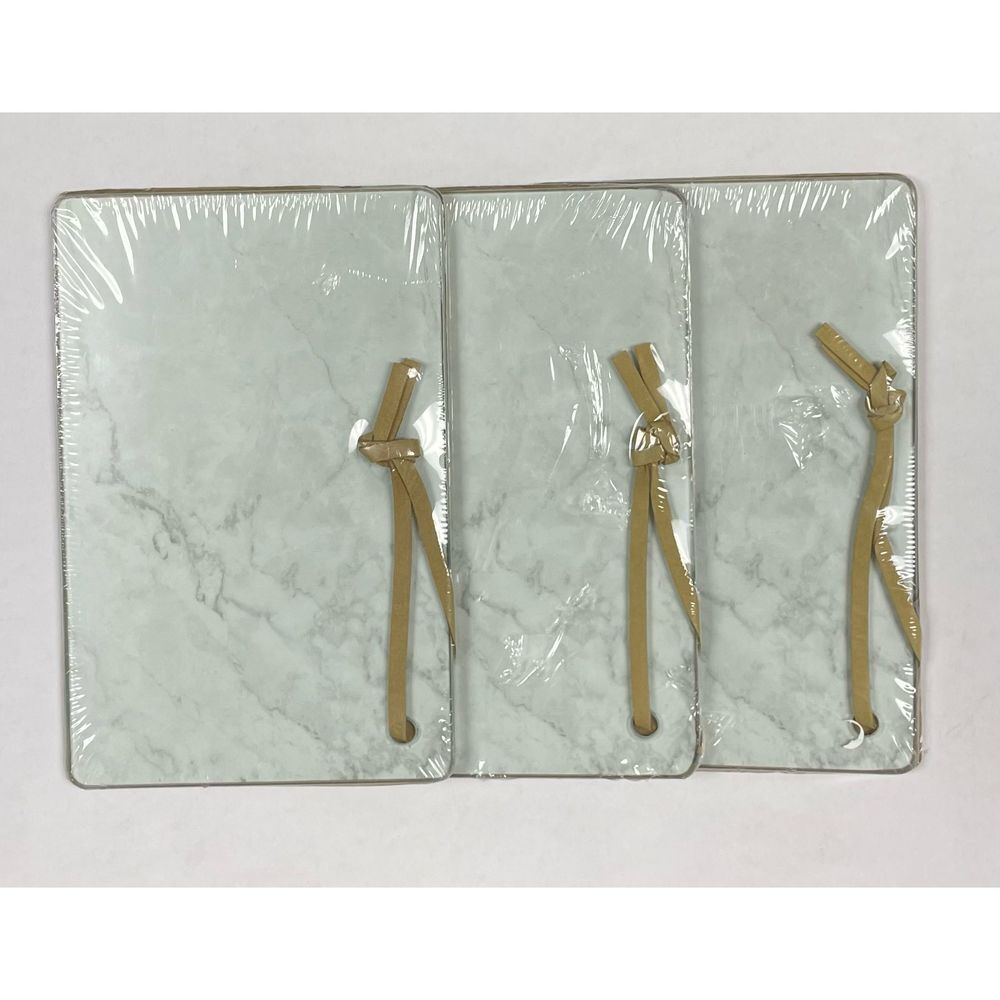 Set of 3 Ankyo 9x6 Inch Glass Marble Looking Cheese Board w Wall Hanging Strap N